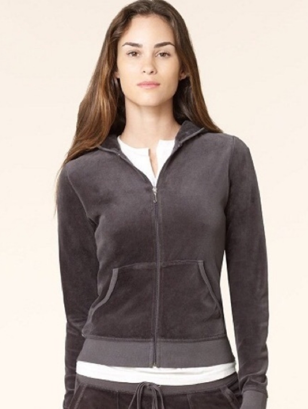 Juicy Couture Women's Charcoal Zip-Front Velvet Hoodie Size M